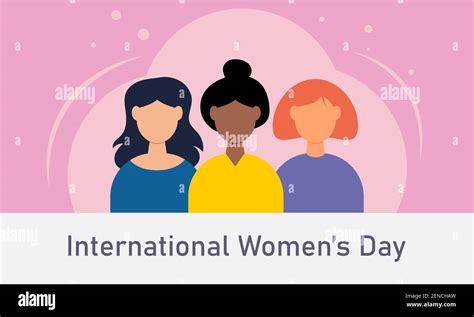 International Womens Day Vector Illustration Of Three Women Different Nationalities And