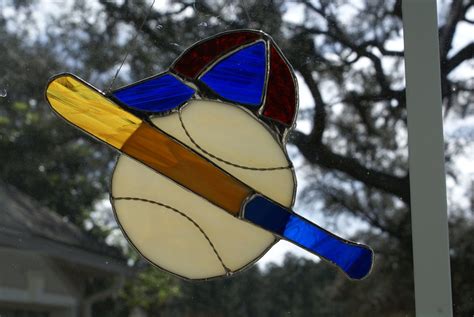 Baseball With Hat And Baseball Bat Stained Glass Glass Stained Glass Patterns