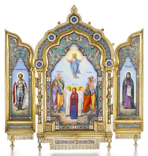 A Silver Gilt CloisonnÉ And Pictorial Enamel Triptych Icon Khlebnikov