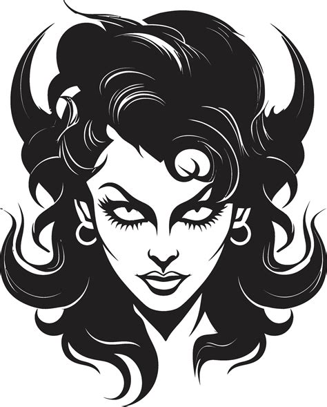 Elegant Enigma Beautiful Female Demon In Black Vector Sensual Seductress Black Demon Emblem