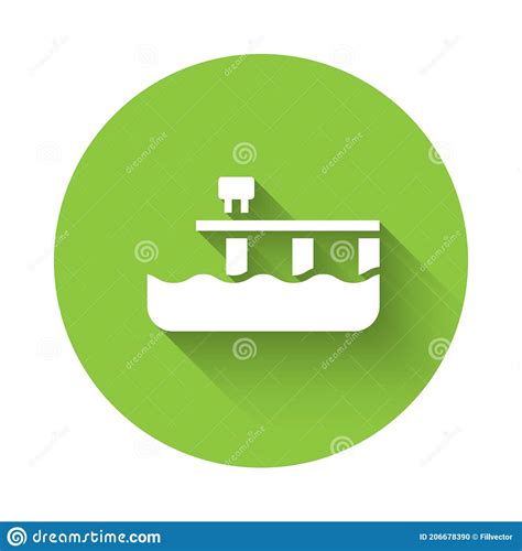 White Beach Pier Dock Icon Isolated With Long Shadow Green Circle