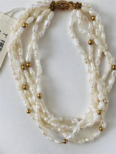 Vintage Freshwater Rice Pearl Multistrand Necklace And Etsy