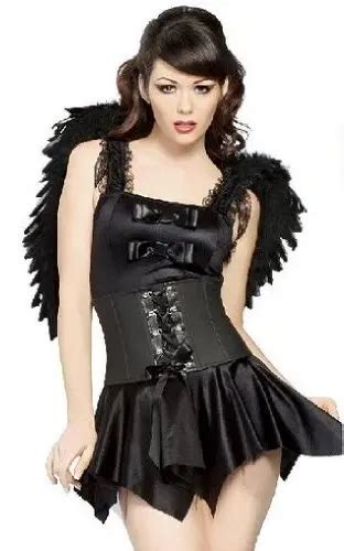 Womens Sexy Fallen Angel Halloween Costume Wings Mini Dress Waist Corset Black 에서womens Sexy