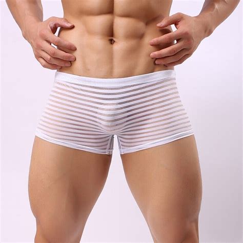 Homme Transparent sous Vêtements Rayures Boxer sous Vêtements Short de