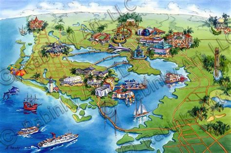 Tampa Bay Area Attraction Illustrated Map Showing South Florida