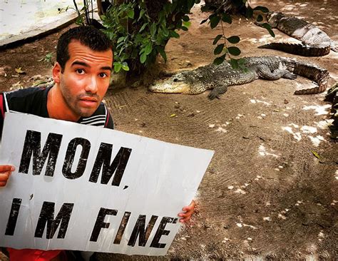 Guy Traveling The World Makes Sure Mom Knows Hes Fine In Every Photo