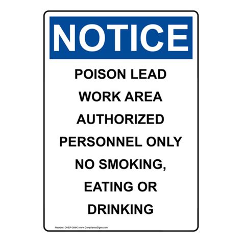 Vertical Poison Lead Work Area Authorized Sign Osha Notice