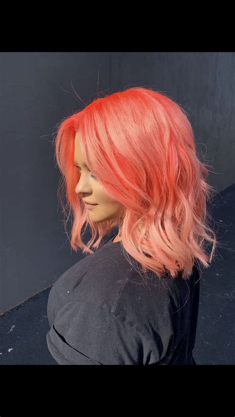 My Neon Peach Hair 🧡💓🧡💓 Coral Hair Color Peach Hair Pink Peach Hair