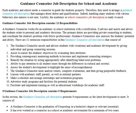 Our company is looking for a financial counselor to join our team. Guidance Counselor Job Description for School and Academic ...
