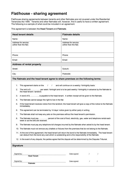 roommate agreement templates forms word