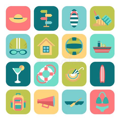Set Of Summer Icons Stock Vector Illustration Of Boat 52566106