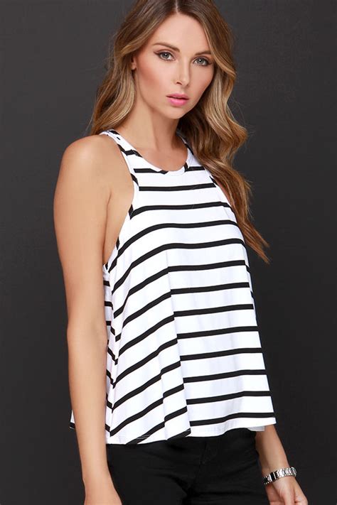 Black And White Top Racerback Tank Top Striped Tank Top 3400 Lulus