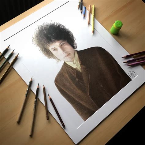 Colour Portrait Drawing Of Bob Dylan Colorful Portrait Coloured