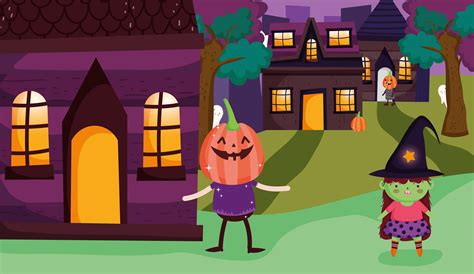 Happy Halloween Trick Or Treat With Cute Characters 2055985 Vector Art