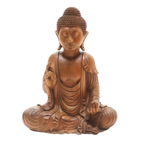 Hand Carved Suar Wood Buddha Sculpture Karana Buddha Novica