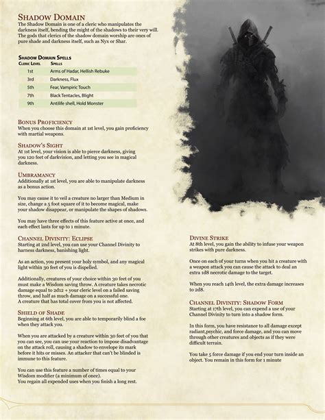 Cleric Shadow Domain 5e Dungeons And Dragons Classes Dnd Classes
