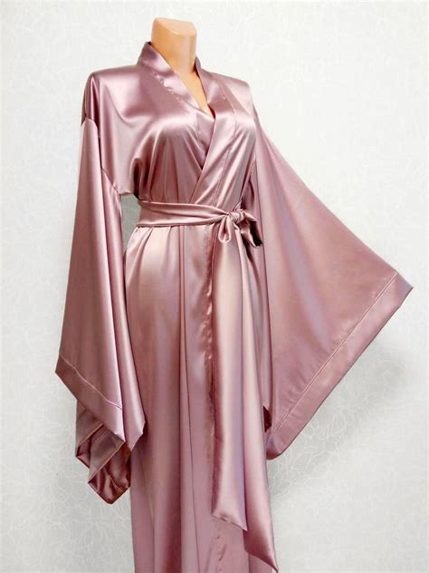 Silk Kimono Robe Pink Silk Robe Long Satin Robe 24colors Etsy In 2021