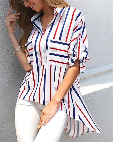 Colorblock Striped Pocket Casual Shirt Smlxl 2599 Casual Shirt Women Fashion Striped