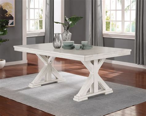 Florina Antique White Wood Trestle Dining Table Roundhill Furniture
