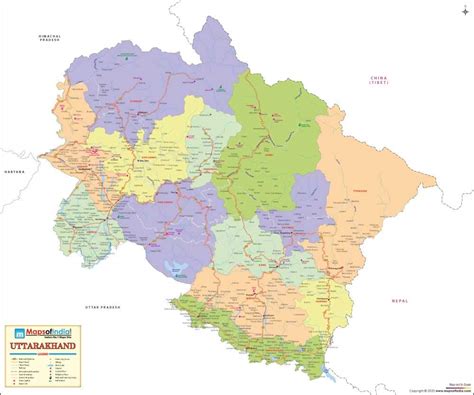 Uttarakhand Detailed Political Map 2020 Edition 48w X 40h