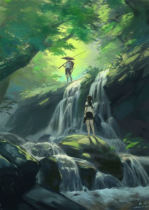Anime River In The Forest Illustration Landscape Art Environment