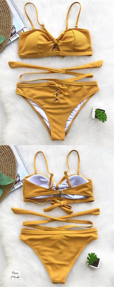60off Sale 2018 Summer Fashion Yellow Bikini Set By Pescimoda Get