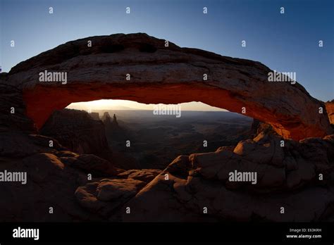 Sunrise Over La Sal Mountains And Under Mesa Arch Canyonlands National