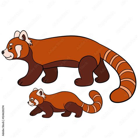Cartoon Wild Animals Mother Red Panda With Her Baby Stock Vector