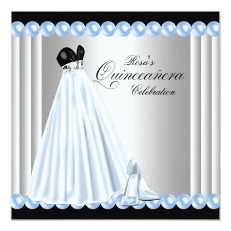 Elegant Pearl Baby Blue Quinceanera Invitations