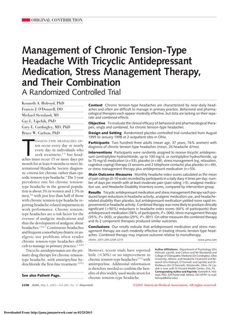 Pdf Management Of Chronic Tension Type Headache With Tricyclic