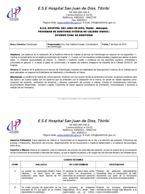 2 Informe Final De Auditoría Odontología 1doc Hospital Auditoría