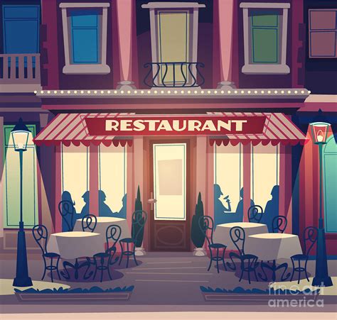 Restaurant Facade Retro Style Vector Digital Art By Doremi Pixels