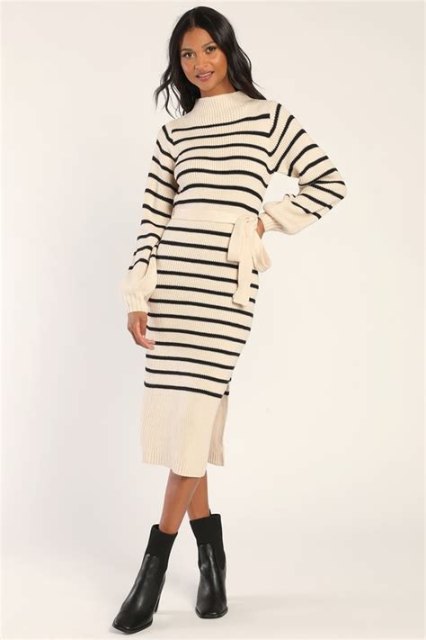 Striped Sweater Dress Midi Sweater Dress Mock Neck Dress Lulus