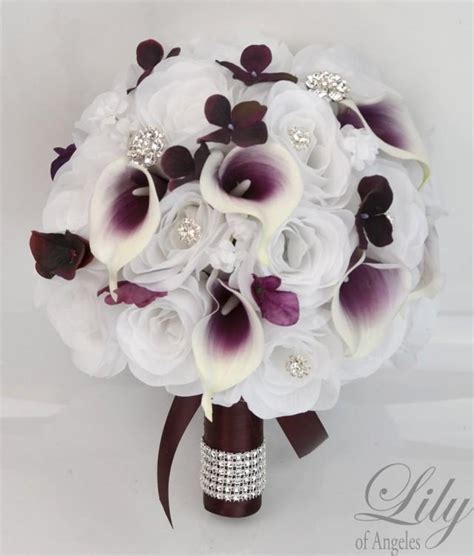 17 piece package bridal bouquet wedding bouquets silk flowers bride picasso calla lily plum
