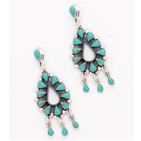 Turquoise Drop Earrings Southwest Indian Foundation 11144