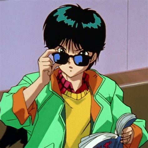 An Anime Character Wearing Sunglasses And Holding A Book While Talking