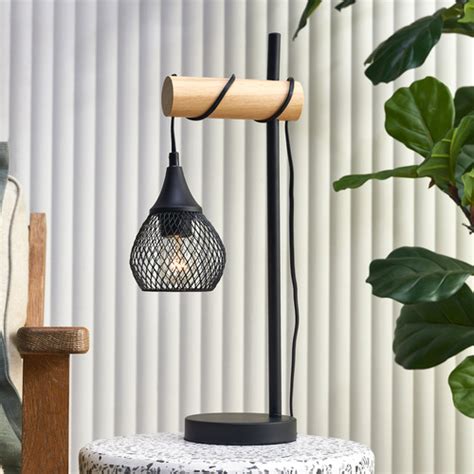 Luminea 50cm Black Pantin Metal And Wood Table Lamp Temple And Webster