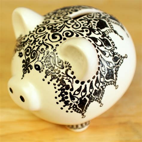 Moroccan Styled Ceramic Piggy Bank Hand Painted Detailing With Henna