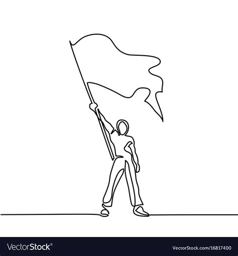 Man Holding Flag Continuous Line Drawing Vector Image