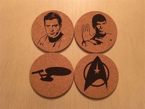 Set Of 4 Laser Engraved Cork Coasters Star Trek Kirk Spock Etsy