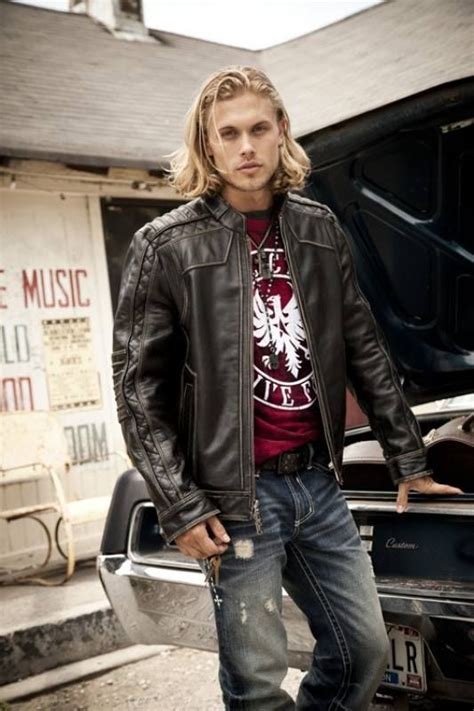 pin by mark grimm on biker jackets and vests and denim long hair styles men blonde male