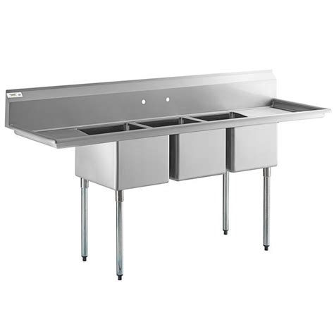 Regency 88 16 Gauge Stainless Steel Three Compartment Commercial Sink