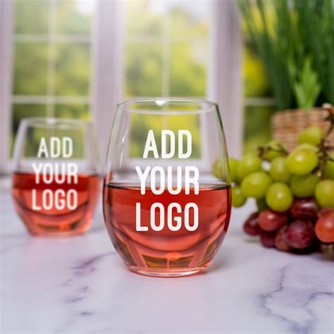 bulk branded ts logo stemless wine glass promo items corporate t business guest favors