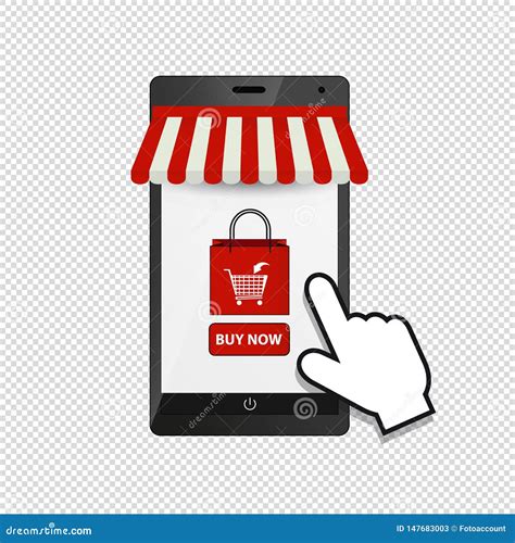 Smartphone Online Shop Symbols Awning Shopping Cart And Mouse