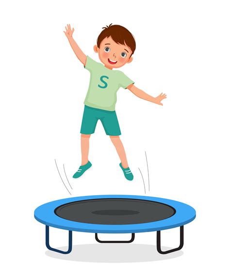 Niño Feliz Saltando En Un Trampolín Divirtiéndose Jugando Al Deporte Al