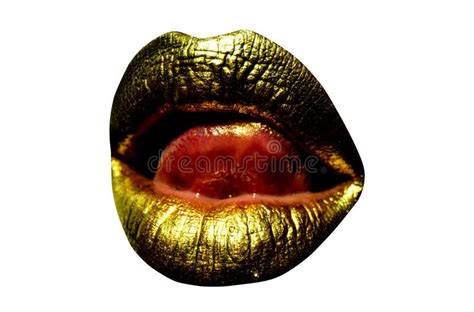 gold female golden lips sensual lips mouth woman tongue licking lips stock image image of