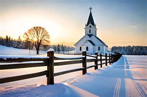 Premium Ai Image A Church With A Snow Covered Roof And A Tree In The