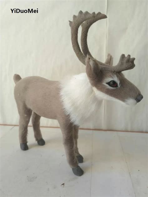 Large 18x17cm Artificial Reindeer Plasticandfurs Gray Christmas Deer Handicraft Home Desk