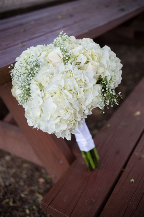 Diy White Hydrangea And Babys Breath Bouquet Wedding Flowers White