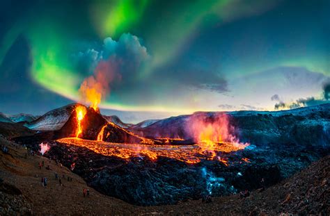 Premium Poster “northern Lights At Fagradalsfjall Volcano Iceland